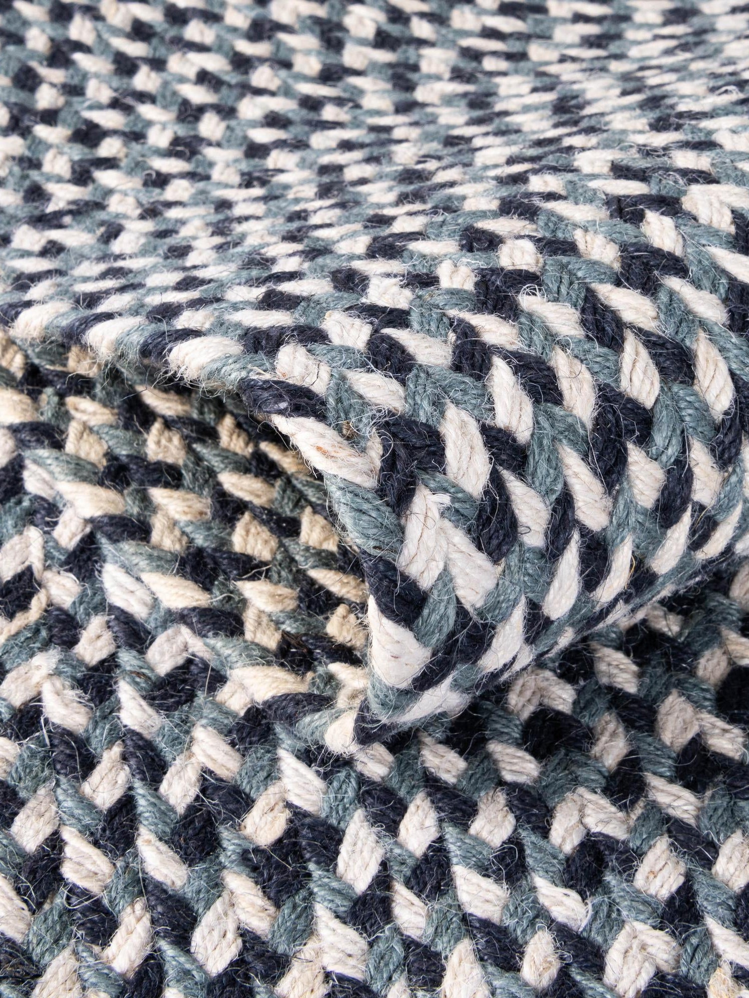 Navy Blue 2' x 3' 1 Tweed Braided Jute Rectangle Area Rug 100% All Natural Jute Hand Braided in India Carpet for Unique Luxury Home Interiors for Sale at Rug Engine