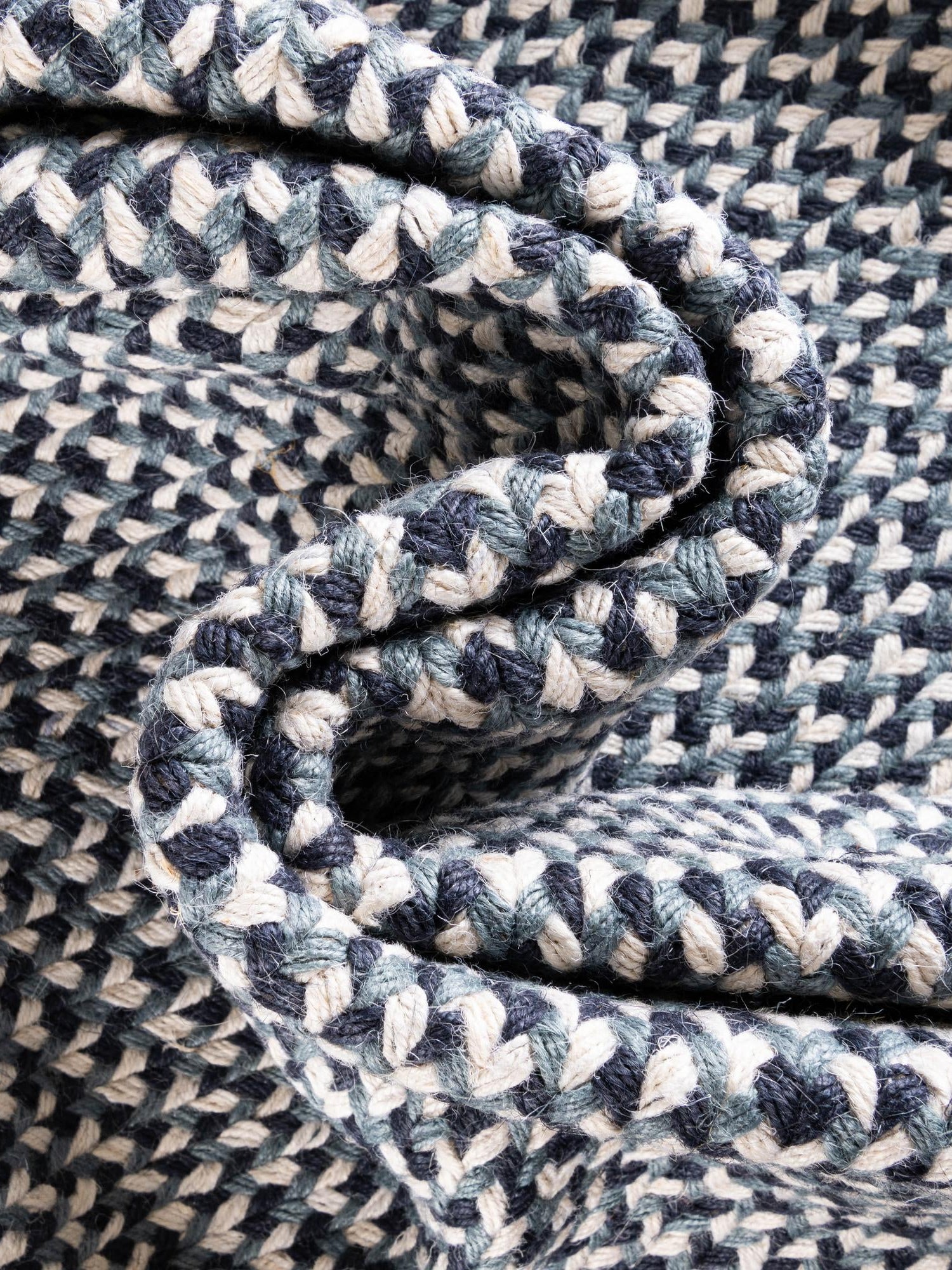 Navy Blue 2' x 3' 1 Tweed Braided Jute Rectangle Area Rug 100% All Natural Jute Hand Braided in India Carpet for Unique Luxury Home Interiors for Sale at Rug Engine