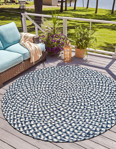 Navy Blue 10' x 10' Tweed Braided Jute Round Rug