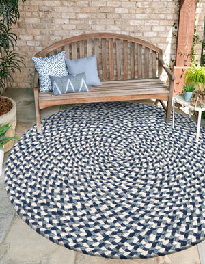 Navy Blue 2' x 2' Tweed Braided Jute Round Rug