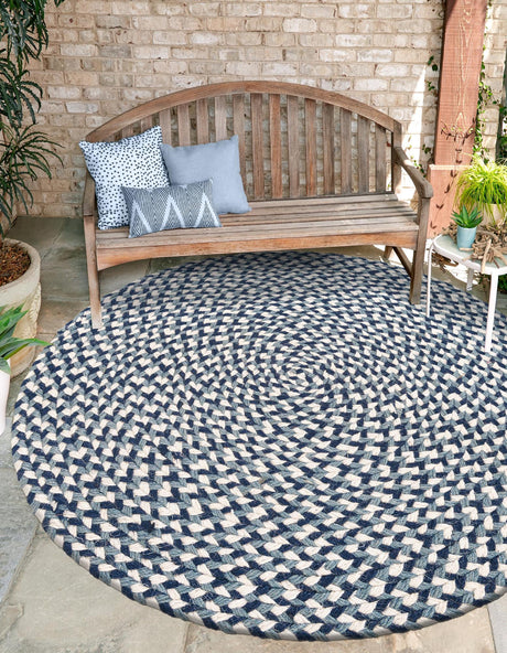 Navy Blue 2' x 2' Tweed Braided Jute Round Area Rug 100% All Natural Jute Hand Braided in India Carpet for Unique Luxury Home Interiors for Sale at Rug Engine