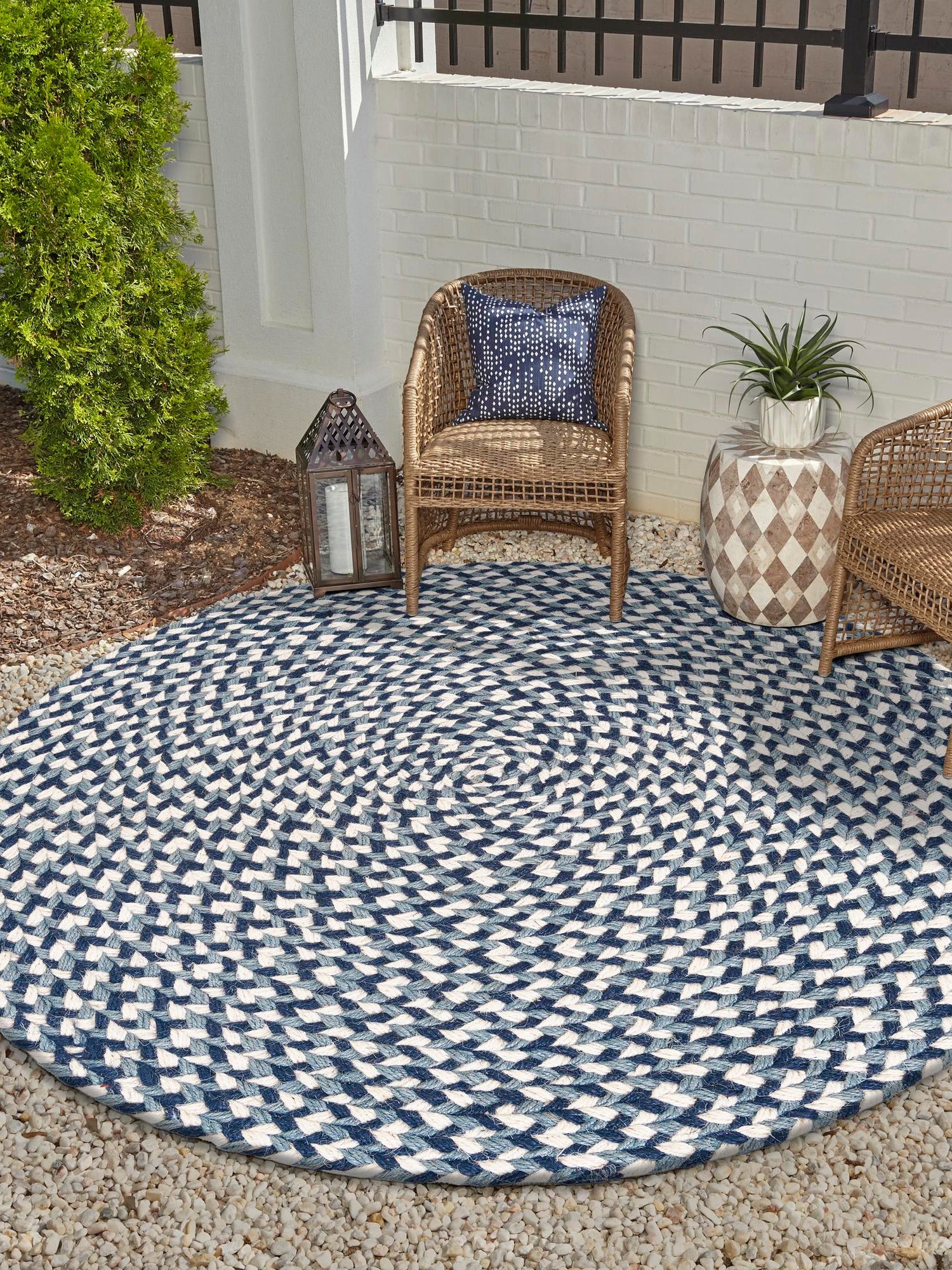Navy Blue 3' 1 x 3' 1 Tweed Braided Jute Round Area Rug 100% All Natural Jute Hand Braided in India Carpet for Unique Luxury Home Interiors for Sale at Rug Engine