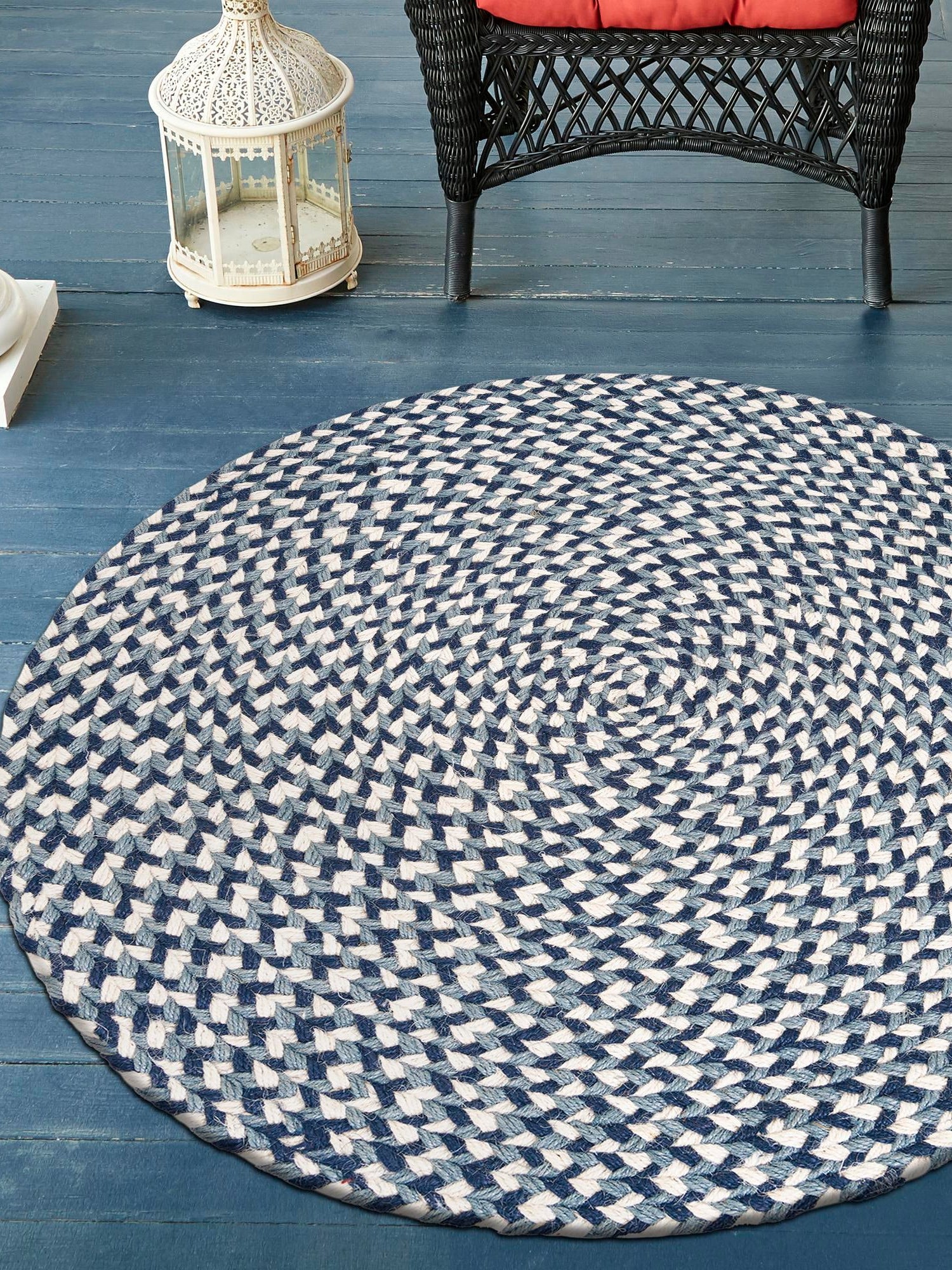Navy Blue 3' 1 x 3' 1 Tweed Braided Jute Round Area Rug 100% All Natural Jute Hand Braided in India Carpet for Unique Luxury Home Interiors for Sale at Rug Engine