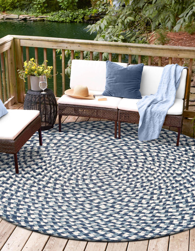 Navy Blue 8' x 8' Tweed Braided Jute Round Rug