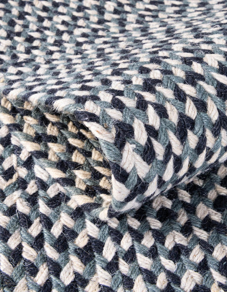 Navy Blue 6' 1 x 6' 1 Tweed Braided Jute Round Area Rug 100% All Natural Jute Hand Braided in India Carpet for Unique Luxury Home Interiors for Sale at Rug Engine