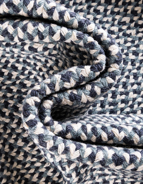 Navy Blue 6' 1 x 6' 1 Tweed Braided Jute Round Area Rug 100% All Natural Jute Hand Braided in India Carpet for Unique Luxury Home Interiors for Sale at Rug Engine