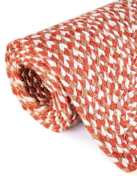 Rust Red 5' 1 x 8' Tweed Braided Jute Rectangle Area Rug 100% All Natural Jute Hand Braided in India Carpet for Unique Luxury Home Interiors for Sale at Rug Engine