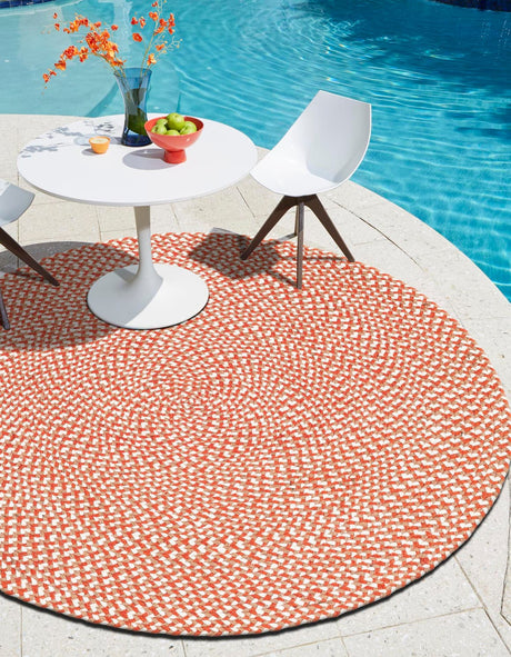 Rust Red 8' x 8' Tweed Braided Jute Round Rug
