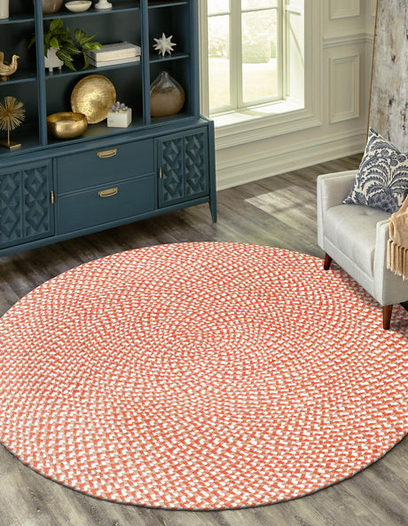Rust Red 6' 1 x 6' 1 Tweed Braided Jute Round Area Rug 100% All Natural Jute Hand Braided in India Carpet for Unique Luxury Home Interiors for Sale at Rug Engine