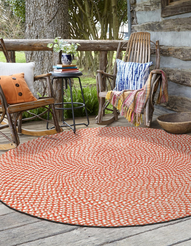 Rust Red 6' 1 x 6' 1 Tweed Braided Jute Round Rug