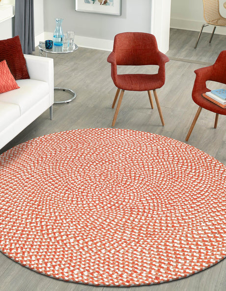 Rust Red 6' 1 x 6' 1 Tweed Braided Jute Round Area Rug 100% All Natural Jute Hand Braided in India Carpet for Unique Luxury Home Interiors for Sale at Rug Engine