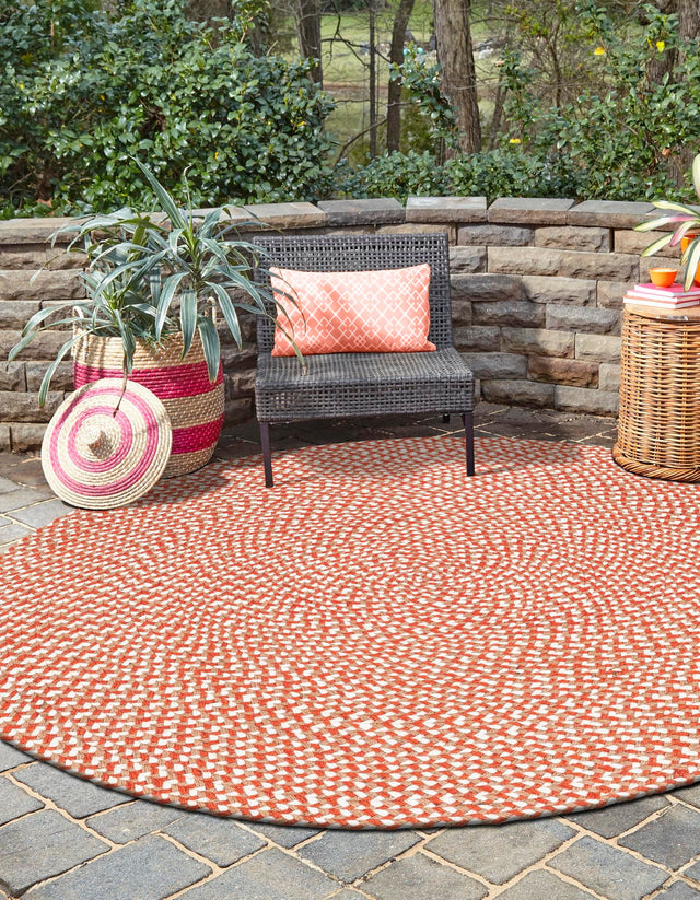 Rust Red 6' 1 x 6' 1 Tweed Braided Jute Round Rug