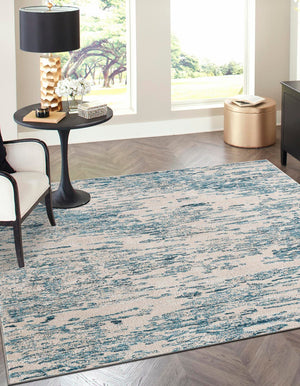 Blue 7' 1 x 7' 1 Oasis Square Area Rug 65% Polypropylene & 35% Polyester Contemporary Carpet for Living Rooms, Bedroom, Kitchen, Dining, Office for Sale at Rug Engine
