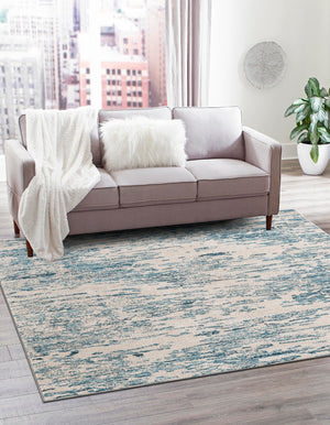 Blue 7' 1 x 7' 1 Oasis Square Area Rug 65% Polypropylene & 35% Polyester Contemporary Carpet for Living Rooms, Bedroom, Kitchen, Dining, Office for Sale at Rug Engine