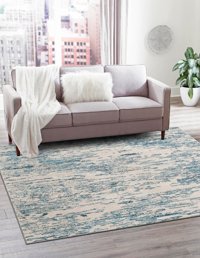 Blue 7' 1 x 7' 1 Oasis Square Area Rug 65% Polypropylene & 35% Polyester Contemporary Carpet for Living Rooms, Bedroom, Kitchen, Dining, Office for Sale at Rug Engine