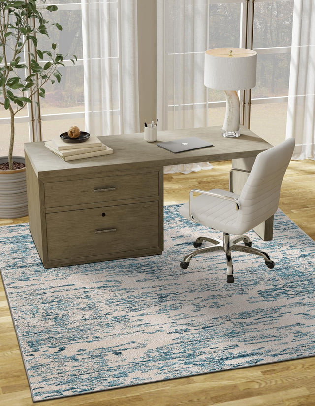 Blue 7' 1 x 7' 1 Oasis Square Area Rug 65% Polypropylene & 35% Polyester Contemporary Carpet for Living Rooms, Bedroom, Kitchen, Dining, Office for Sale at Rug Engine