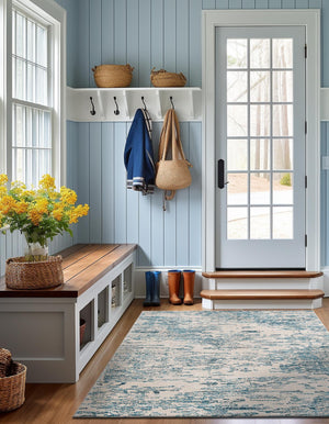 Blue 7' 1 x 7' 1 Oasis Square Area Rug 65% Polypropylene & 35% Polyester Contemporary Carpet for Living Rooms, Bedroom, Kitchen, Dining, Office for Sale at Rug Engine