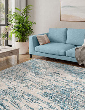 Blue 7' 1 x 7' 1 Oasis Square Area Rug 65% Polypropylene & 35% Polyester Contemporary Carpet for Living Rooms, Bedroom, Kitchen, Dining, Office for Sale at Rug Engine