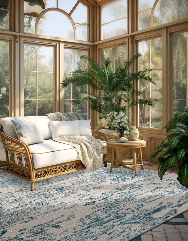 Blue 7' 1 x 7' 1 Oasis Square Area Rug 65% Polypropylene & 35% Polyester Contemporary Carpet for Living Rooms, Bedroom, Kitchen, Dining, Office for Sale at Rug Engine