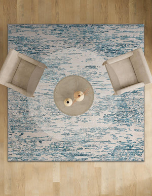 Blue 7' 1 x 7' 1 Oasis Square Area Rug 65% Polypropylene & 35% Polyester Contemporary Carpet for Living Rooms, Bedroom, Kitchen, Dining, Office for Sale at Rug Engine