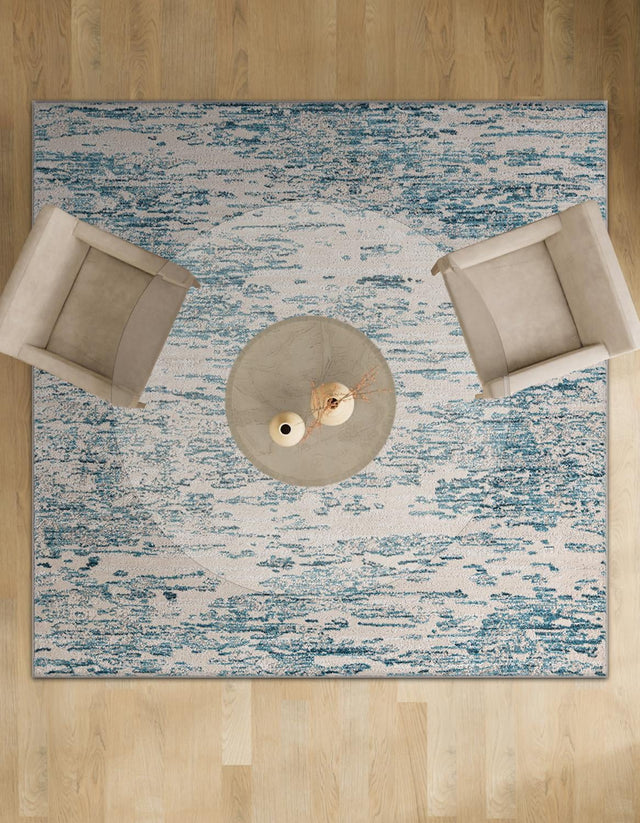 Blue 7' 1 x 7' 1 Oasis Square Area Rug 65% Polypropylene & 35% Polyester Contemporary Carpet for Living Rooms, Bedroom, Kitchen, Dining, Office for Sale at Rug Engine