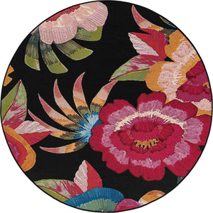 Multicolor 5' 1 x 5' 1 Outdoor Botanical Round Area Rug Weather Resistant for Patio, Deck, Terrace, Balcony, Porch Polypropylene Garden Floral Tropical Carpet for Sale at Rug Engine