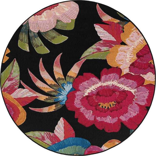 Multicolor 5' 1 x 5' 1 Outdoor Botanical Round Area Rug Weather Resistant for Patio, Deck, Terrace, Balcony, Porch Polypropylene Garden Floral Tropical Carpet for Sale at Rug Engine