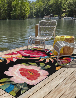Multicolor 6' 1 x 9' Outdoor Botanical Rectangle Area Rug Weather Resistant for Patio, Deck, Terrace, Balcony, Porch Polypropylene Garden Floral Tropical Carpet for Sale at Rug Engine