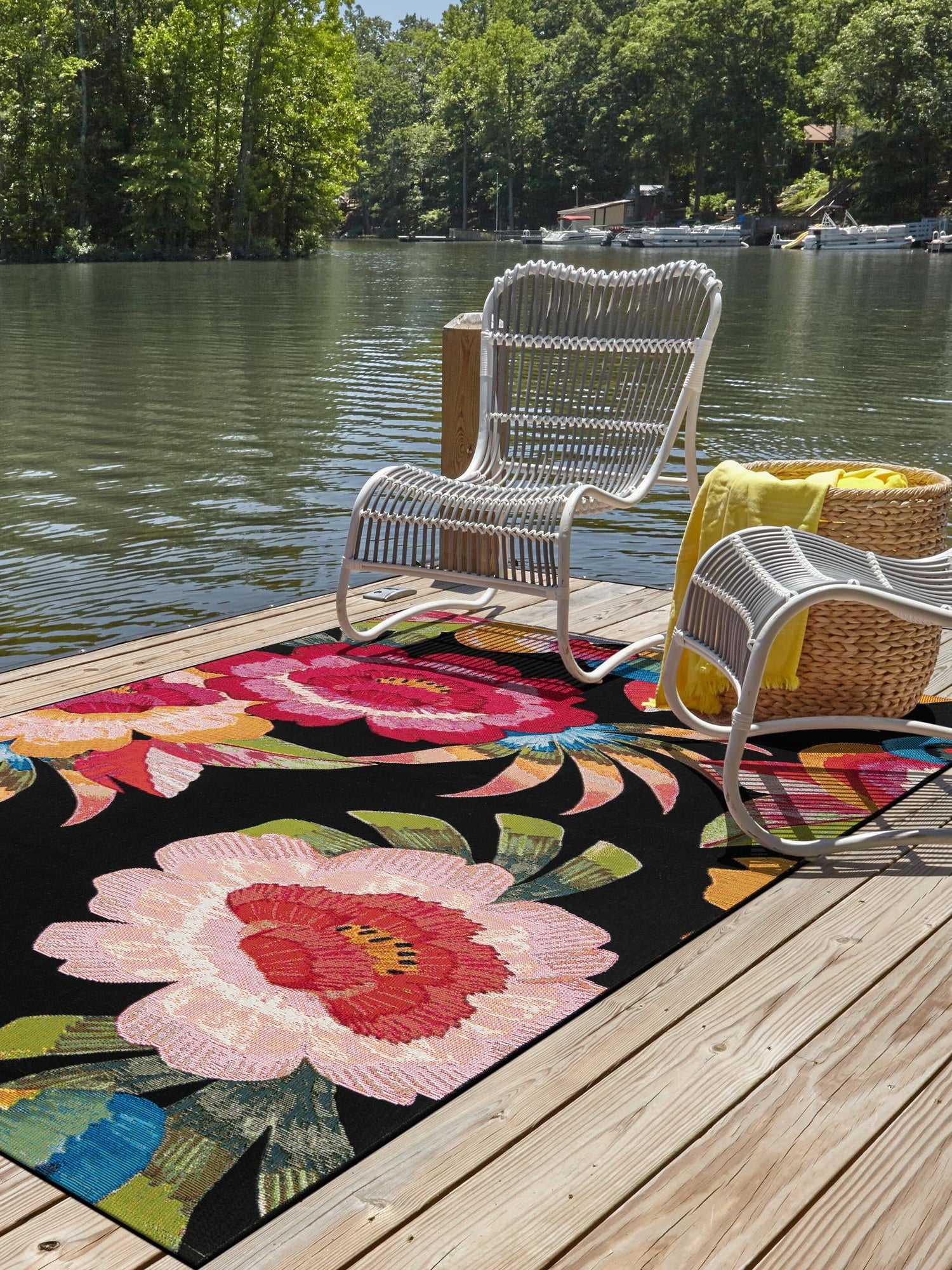 Multicolor 7' 10 x 10' Outdoor Botanical Rectangle Area Rug Weather Resistant for Patio, Deck, Terrace, Balcony, Porch Polypropylene Garden Floral Tropical Carpet for Sale at Rug Engine