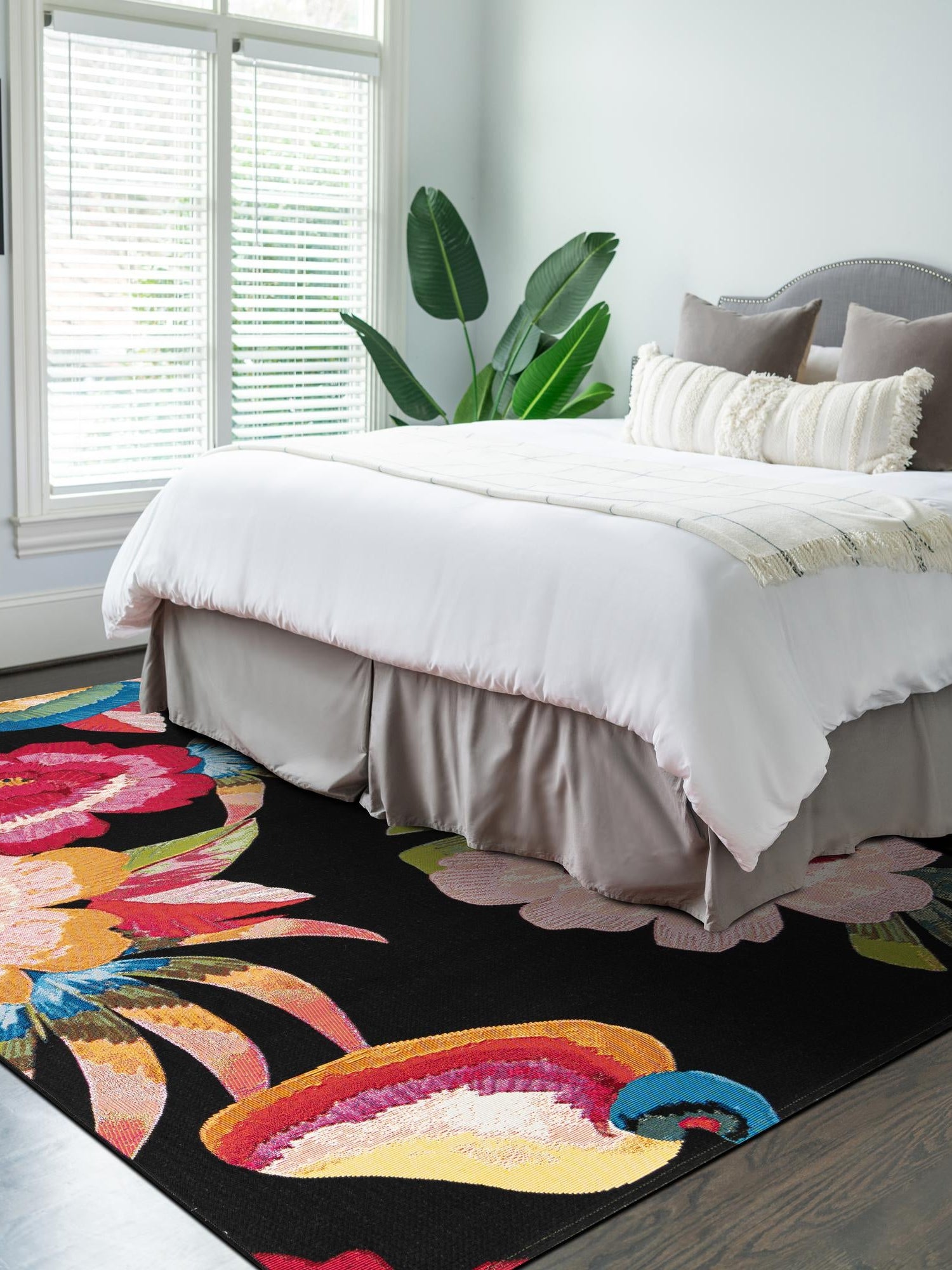 Multicolor 7' 10 x 10' Outdoor Botanical Rectangle Area Rug Weather Resistant for Patio, Deck, Terrace, Balcony, Porch Polypropylene Garden Floral Tropical Carpet for Sale at Rug Engine