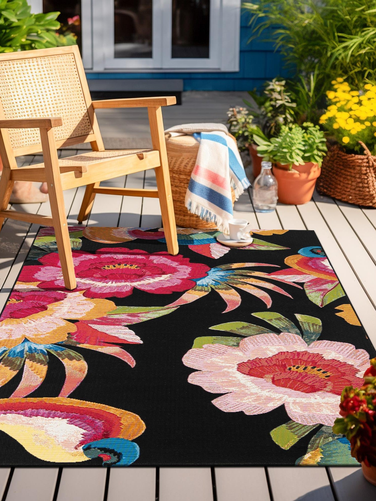 Multicolor 5' 1 x 8' Outdoor Botanical Rectangle Area Rug Weather Resistant for Patio, Deck, Terrace, Balcony, Porch Polypropylene Garden Floral Tropical Carpet for Sale at Rug Engine
