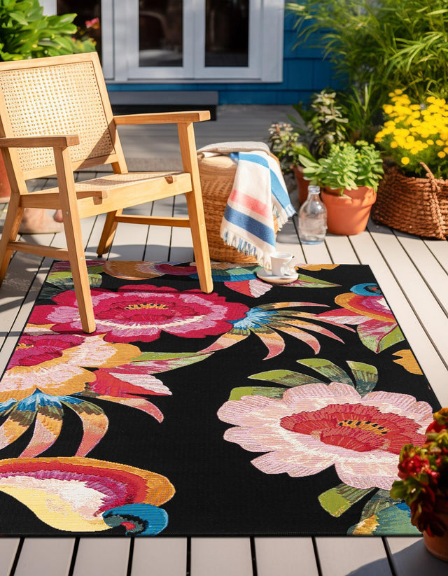Multicolor 9' x 12' Outdoor Botanical Rectangle Area Rug Weather Resistant for Patio, Deck, Terrace, Balcony, Porch Polypropylene Garden Floral Tropical Carpet for Sale at Rug Engine