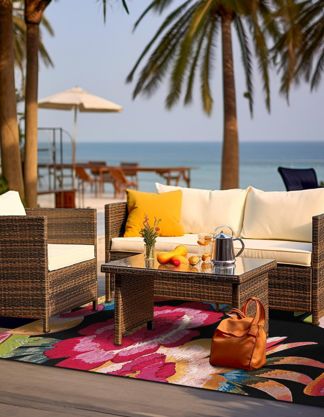 Multicolor 8' x 10' Outdoor Botanical Rectangle Rug