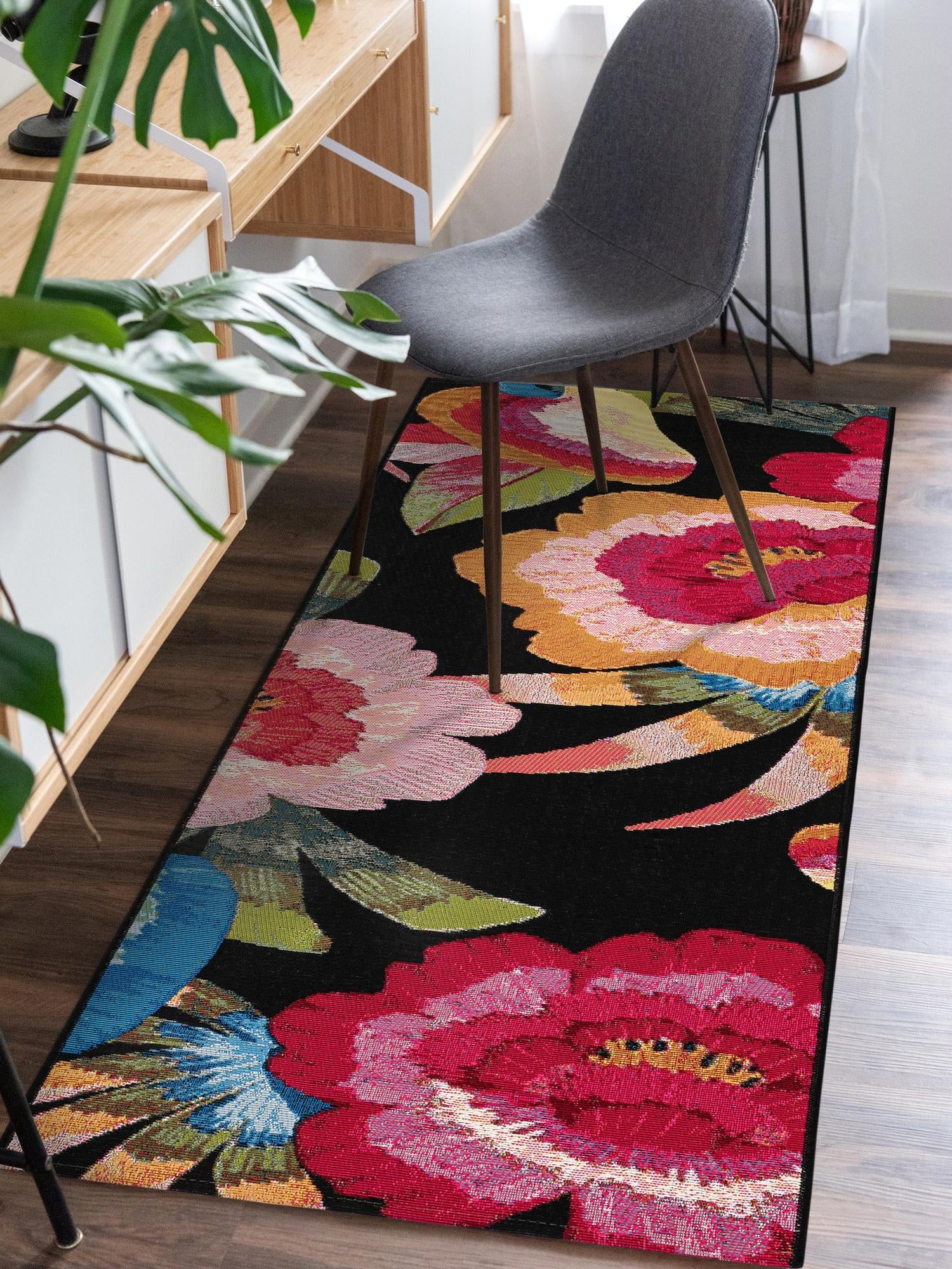 Multicolor 2' x 6' 1 Outdoor Botanical Runner Area Rug Weather Resistant for Patio, Deck, Terrace, Balcony, Porch Polypropylene Garden Floral Tropical Carpet for Sale at Rug Engine