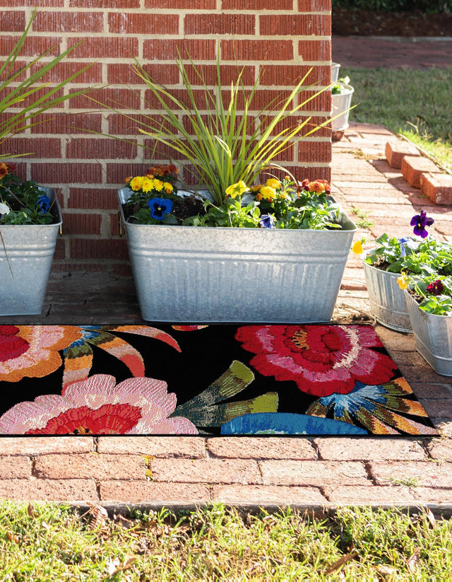 Multicolor 2' 7 x 10' Outdoor Botanical Runner Area Rug Weather Resistant for Patio, Deck, Terrace, Balcony, Porch Polypropylene Garden Floral Tropical Carpet for Sale at Rug Engine