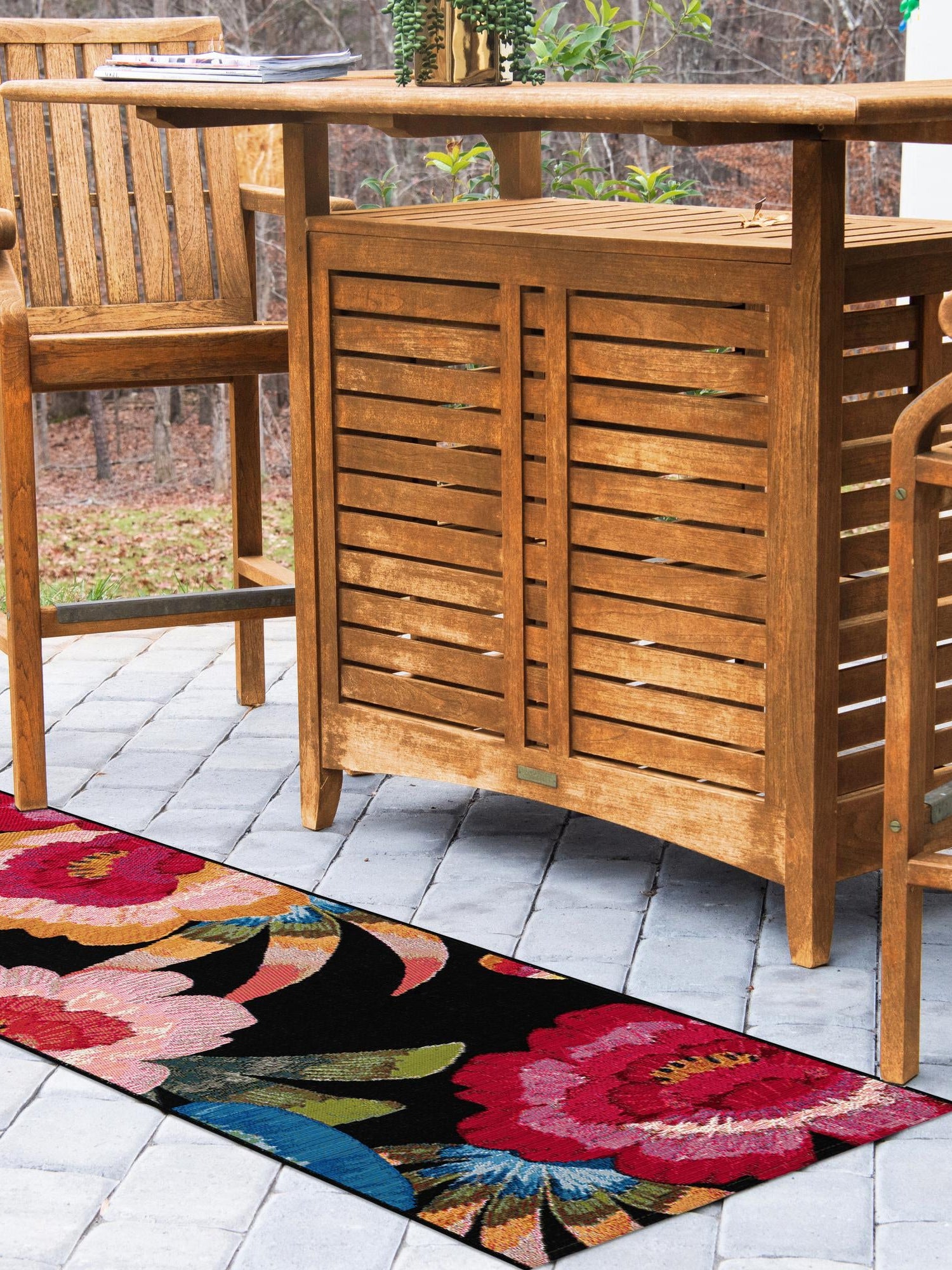 Multicolor 2' x 5' 1 Outdoor Botanical Runner Area Rug Weather Resistant for Patio, Deck, Terrace, Balcony, Porch Polypropylene Garden Floral Tropical Carpet for Sale at Rug Engine