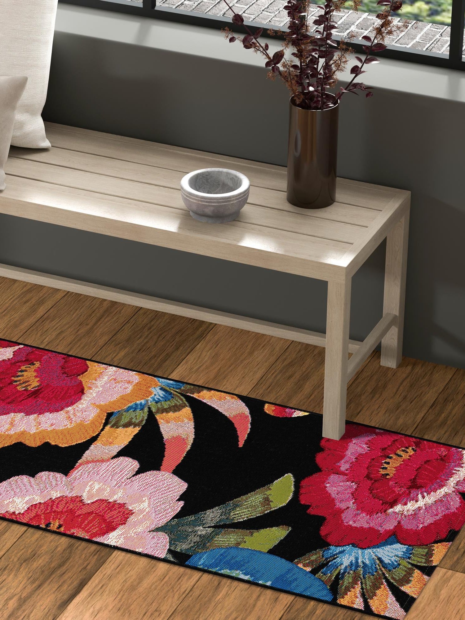 Multicolor 2' x 6' 1 Outdoor Botanical Runner Area Rug Weather Resistant for Patio, Deck, Terrace, Balcony, Porch Polypropylene Garden Floral Tropical Carpet for Sale at Rug Engine