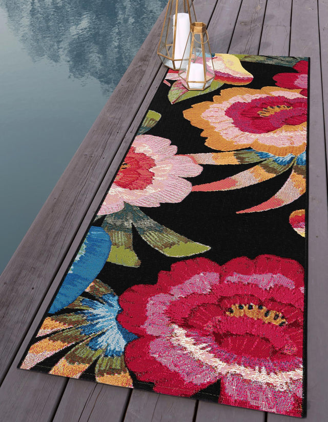 Multicolor 2' x 6' 1 Outdoor Botanical Runner Area Rug Weather Resistant for Patio, Deck, Terrace, Balcony, Porch Polypropylene Garden Floral Tropical Carpet for Sale at Rug Engine