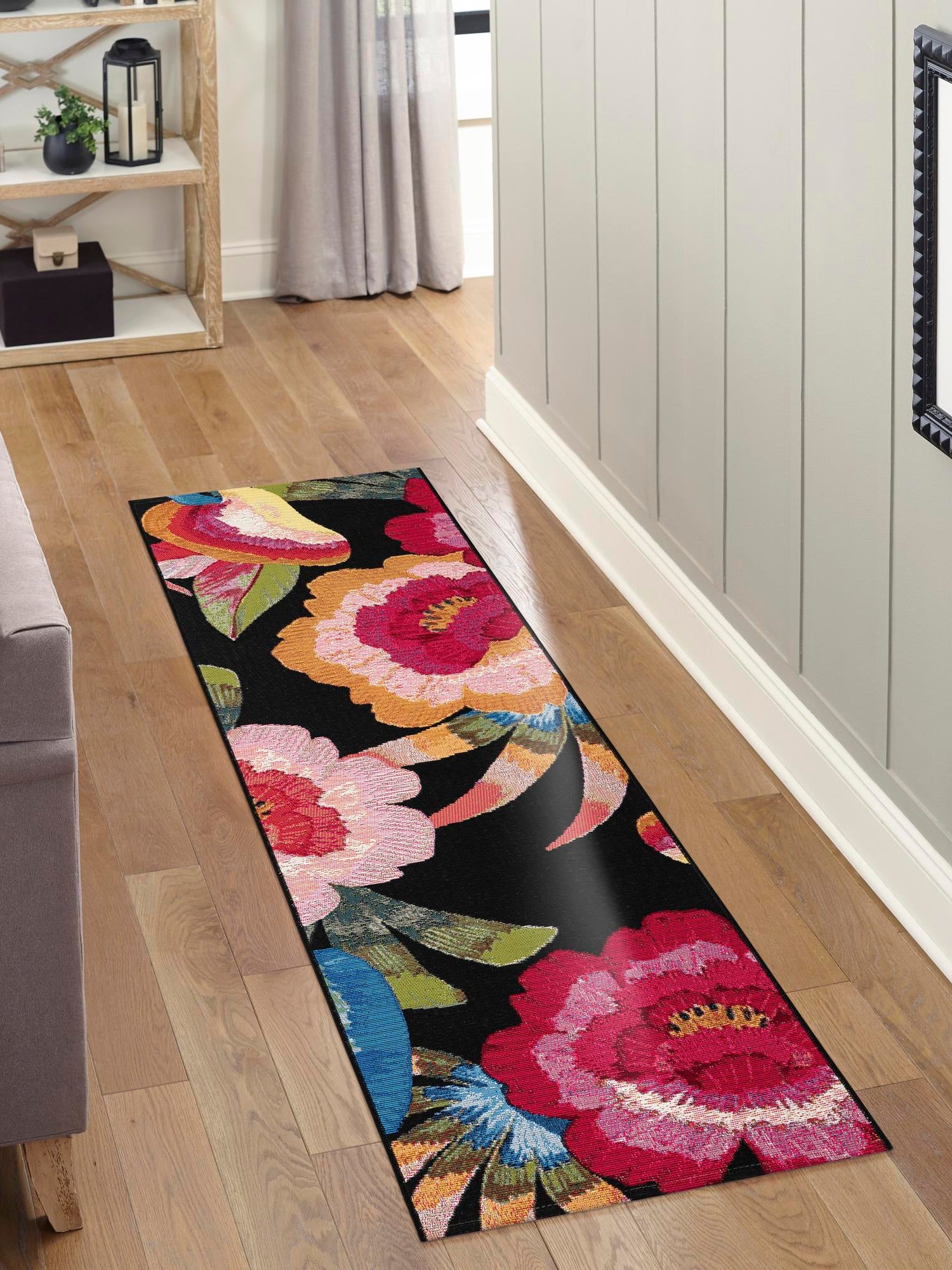 Multicolor 2' 7 x 12' Outdoor Botanical Runner Area Rug Weather Resistant for Patio, Deck, Terrace, Balcony, Porch Polypropylene Garden Floral Tropical Carpet for Sale at Rug Engine