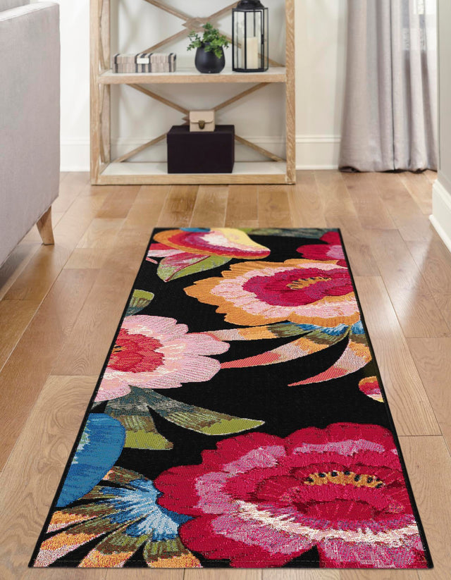 Multicolor 2' 7 x 10' Outdoor Botanical Runner Area Rug Weather Resistant for Patio, Deck, Terrace, Balcony, Porch Polypropylene Garden Floral Tropical Carpet for Sale at Rug Engine
