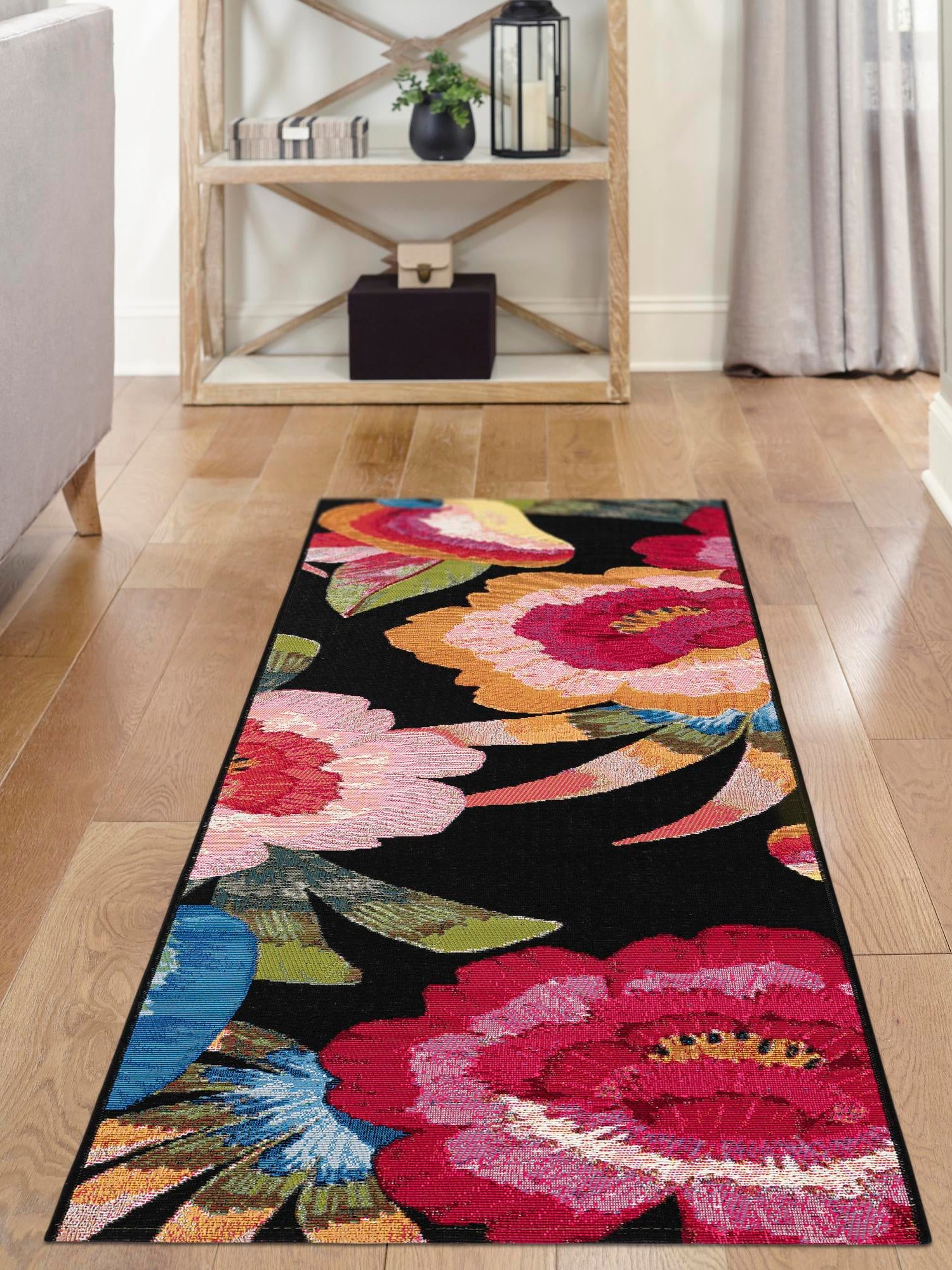 Multicolor 2' x 6' 1 Outdoor Botanical Runner Area Rug Weather Resistant for Patio, Deck, Terrace, Balcony, Porch Polypropylene Garden Floral Tropical Carpet for Sale at Rug Engine