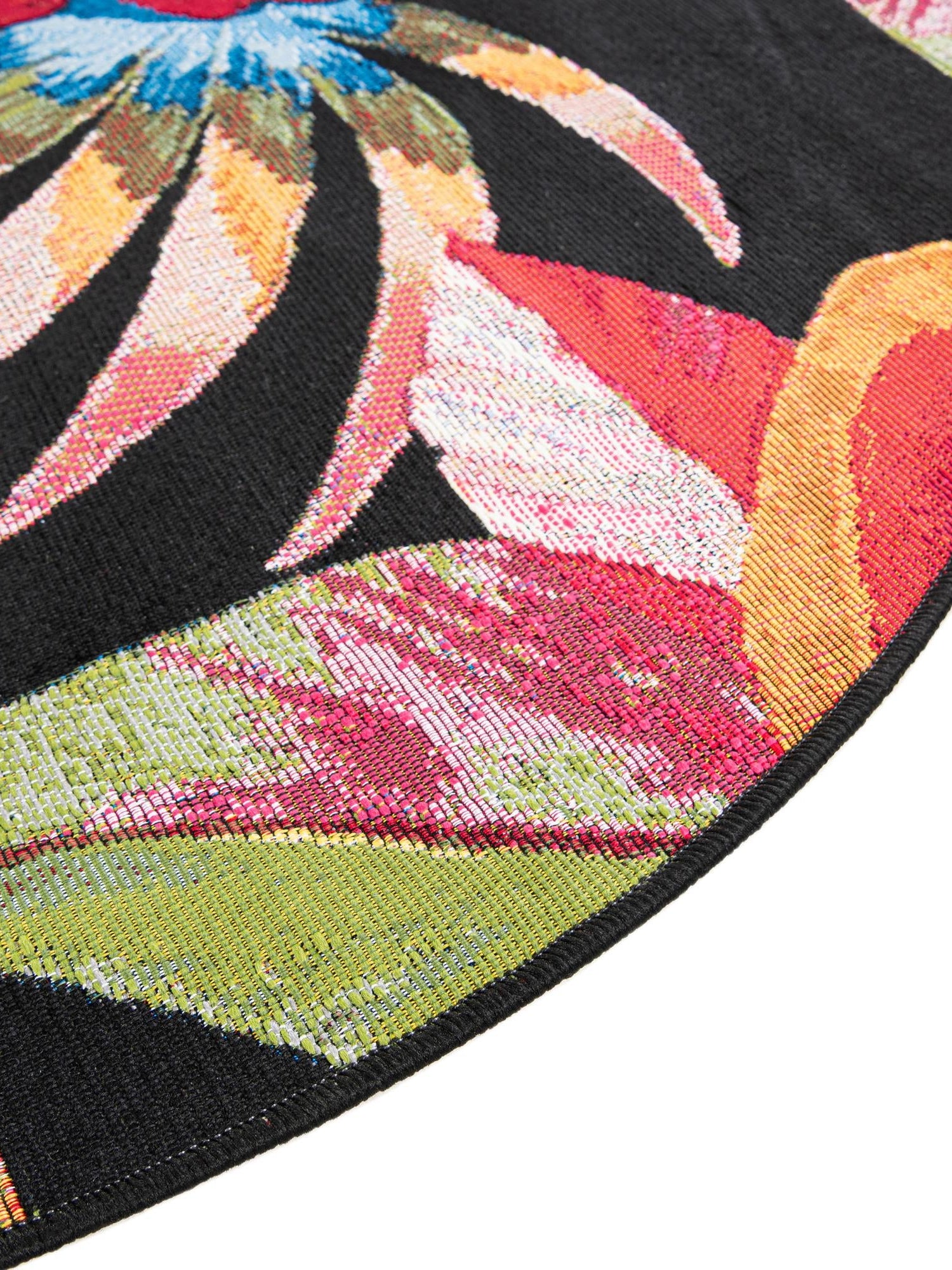 Multicolor 5' 1 x 5' 1 Outdoor Botanical Round Area Rug Weather Resistant for Patio, Deck, Terrace, Balcony, Porch Polypropylene Garden Floral Tropical Carpet for Sale at Rug Engine