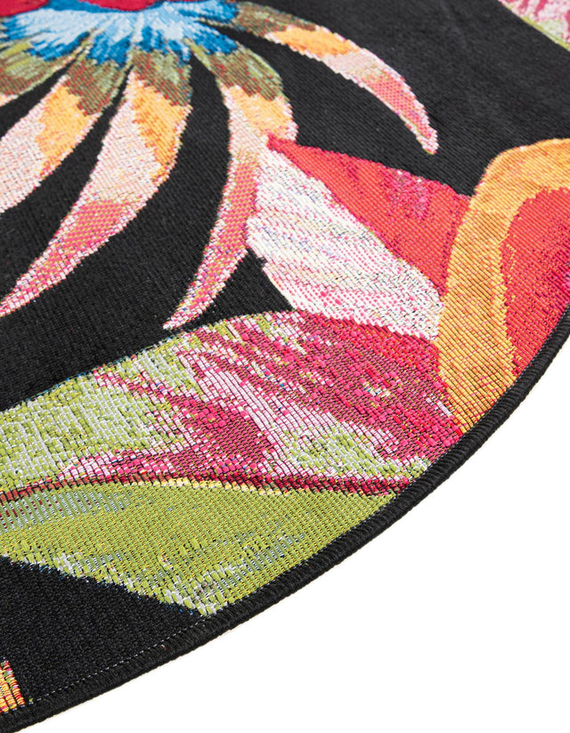 Multicolor 7' 10 x 7' 10 Outdoor Botanical Round Area Rug Weather Resistant for Patio, Deck, Terrace, Balcony, Porch Polypropylene Garden Floral Tropical Carpet for Sale at Rug Engine