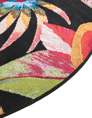 Multicolor 4' 1 x 4' 1 Outdoor Botanical Round Area Rug Weather Resistant for Patio, Deck, Terrace, Balcony, Porch Polypropylene Garden Floral Tropical Carpet for Sale at Rug Engine
