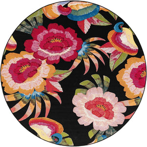 Multicolor 7' 10 x 7' 10 Outdoor Botanical Round Area Rug Weather Resistant for Patio, Deck, Terrace, Balcony, Porch Polypropylene Garden Floral Tropical Carpet for Sale at Rug Engine