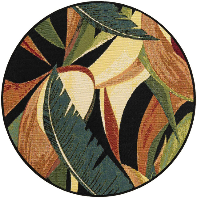 Multicolor 3' 1 x 3' 1 Outdoor Botanical Round Area Rug Weather Resistant for Patio, Deck, Terrace, Balcony, Porch Polypropylene Garden Floral Tropical Carpet for Sale at Rug Engine