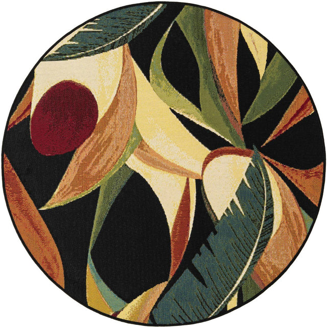 Multicolor 4' 1 x 4' 1 Outdoor Botanical Round Area Rug Weather Resistant for Patio, Deck, Terrace, Balcony, Porch Polypropylene Garden Floral Tropical Carpet for Sale at Rug Engine