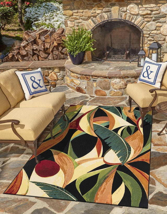 Multicolor 5' 1 x 8' Outdoor Botanical Rectangle Area Rug Weather Resistant for Patio, Deck, Terrace, Balcony, Porch Polypropylene Garden Floral Tropical Carpet for Sale at Rug Engine