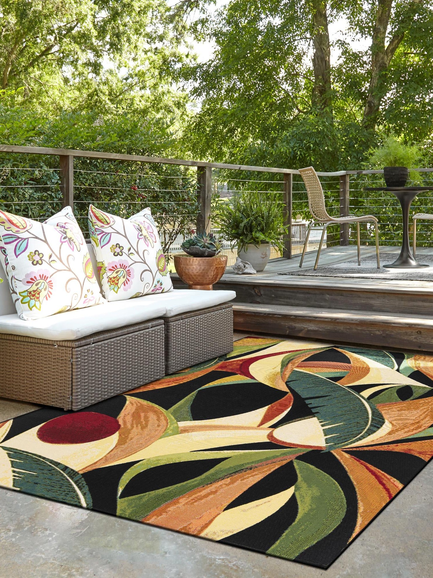 Multicolor 5' 1 x 8' Outdoor Botanical Rectangle Area Rug Weather Resistant for Patio, Deck, Terrace, Balcony, Porch Polypropylene Garden Floral Tropical Carpet for Sale at Rug Engine