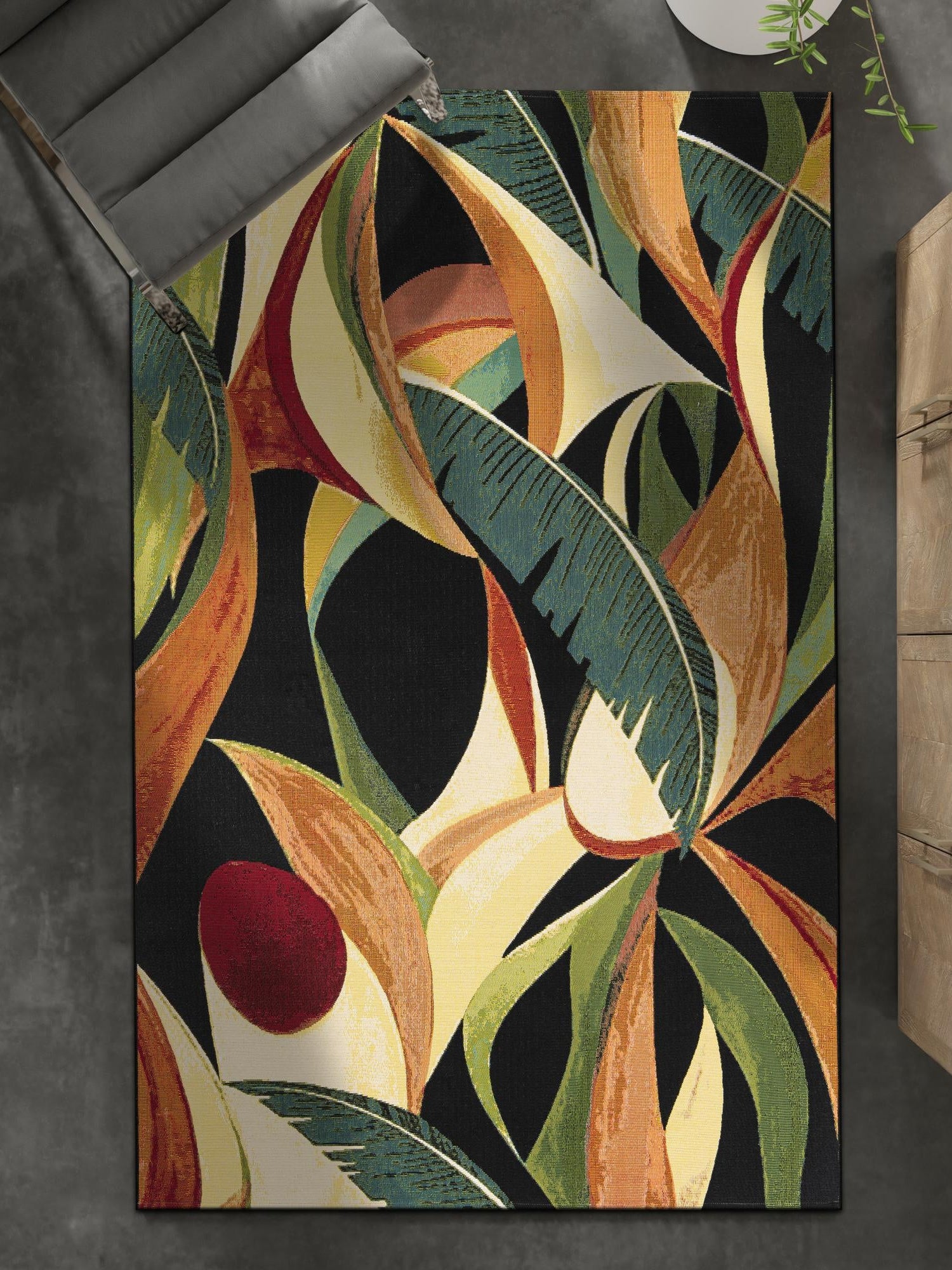 Multicolor 9' x 12' Outdoor Botanical Rectangle Area Rug Weather Resistant for Patio, Deck, Terrace, Balcony, Porch Polypropylene Garden Floral Tropical Carpet for Sale at Rug Engine